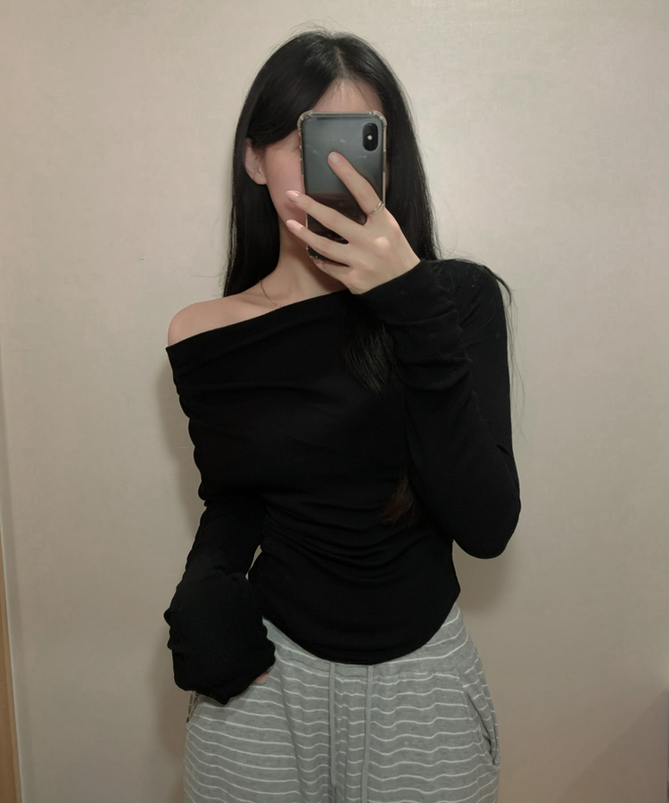 ワンオフドレープシアリング長袖Tシャツ(6color) BLACK