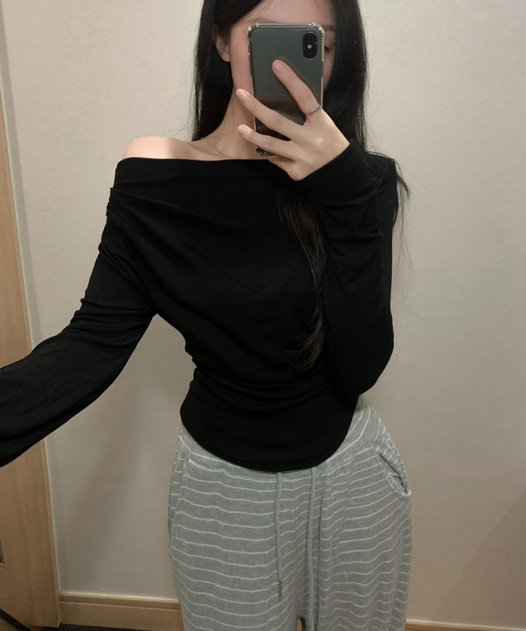 ワンオフドレープシアリング長袖Tシャツ(6color) BLACK