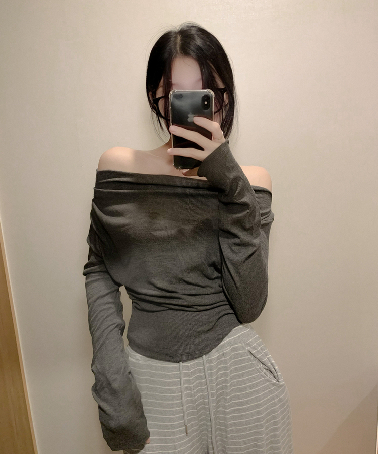 ワンオフドレープシアリング長袖Tシャツ(6color) CHARCOAL