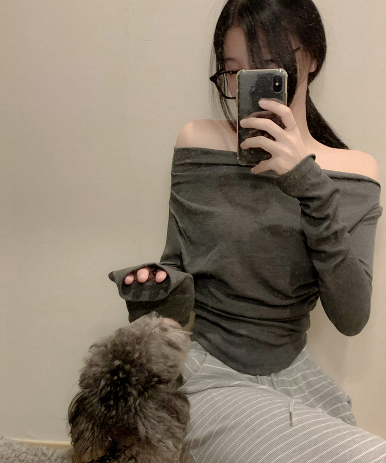 ワンオフドレープシアリング長袖Tシャツ(6color) CHARCOAL