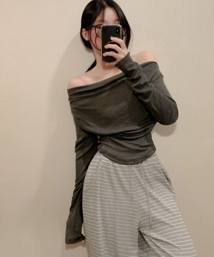 ワンオフドレープシアリング長袖Tシャツ(6color) CHARCOAL