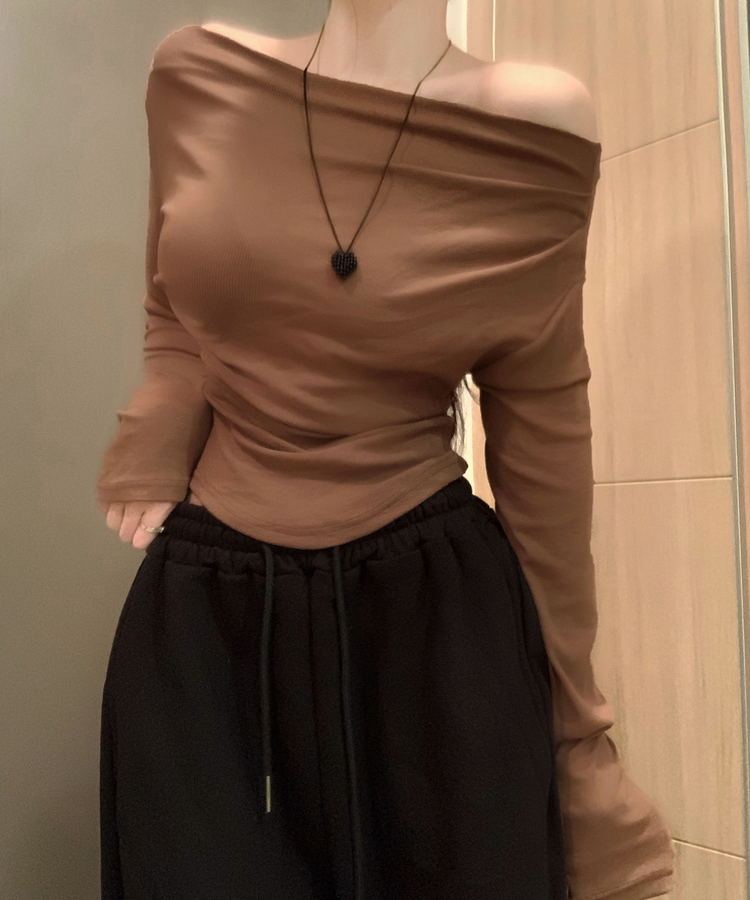 ワンオフドレープシアリング長袖Tシャツ(6color) BROWN