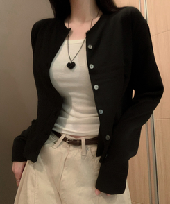 ベーシックニットボタンカーディガン(6color) BLACK