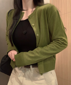 ベーシックニットボタンカーディガン(6color) KHAKI