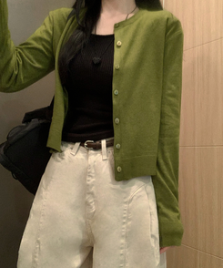 ベーシックニットボタンカーディガン(6color) KHAKI