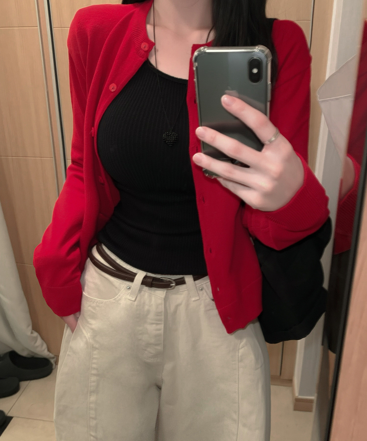ベーシックニットボタンカーディガン(6color) red
