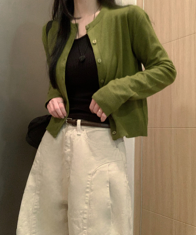 ベーシックニットボタンカーディガン(6color) KHAKI