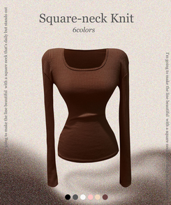 スクエアネック長袖Tシャツ(6color)
