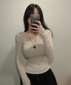 スクエアネック長袖Tシャツ(6color) BEIGE