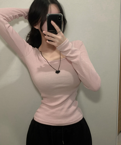 スクエアネック長袖Tシャツ(6color) PINK