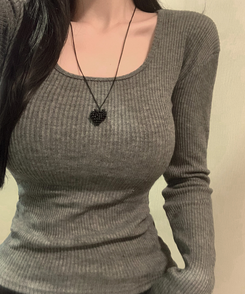 スクエアネック長袖Tシャツ(6color) CHARCOAL