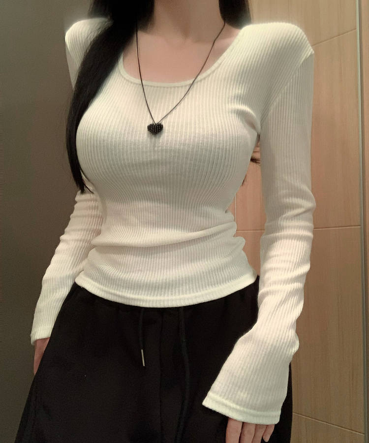 スクエアネック長袖Tシャツ(6color) IVORY