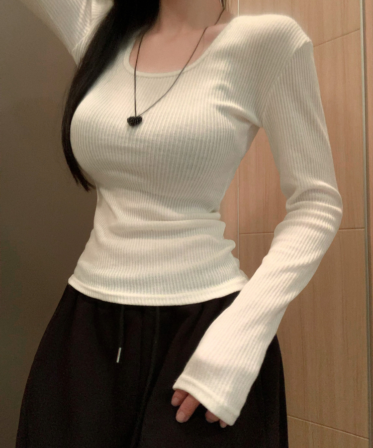 スクエアネック長袖Tシャツ(6color) IVORY