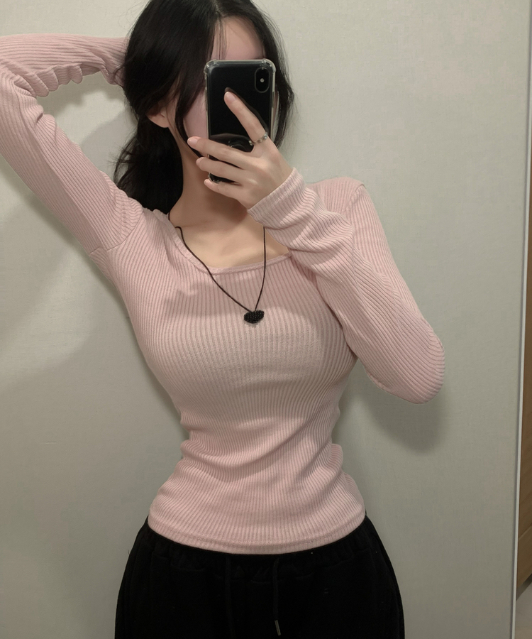 スクエアネック長袖Tシャツ(6color) PINK