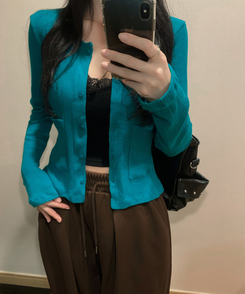 ビビッドフラワーパンチングカーディガン BLUE