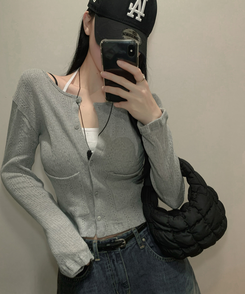 ビビッドフラワーパンチングカーディガン GREY