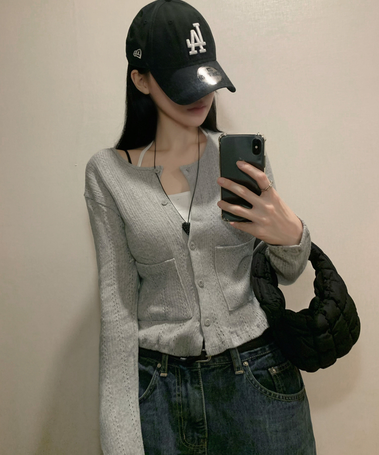 ビビッドフラワーパンチングカーディガン GREY