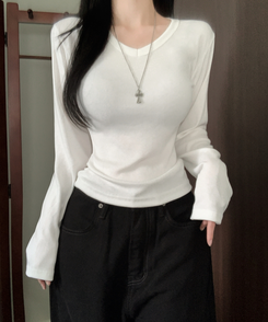 ベーシックデイリー無地長袖Tシャツ(7color) IVORY