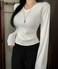 ベーシックデイリー無地長袖Tシャツ(7color) IVORY