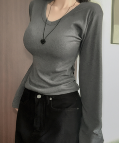 ベーシックデイリー無地長袖Tシャツ(7color) GREY