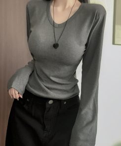 ベーシックデイリー無地長袖Tシャツ(7color) GREY