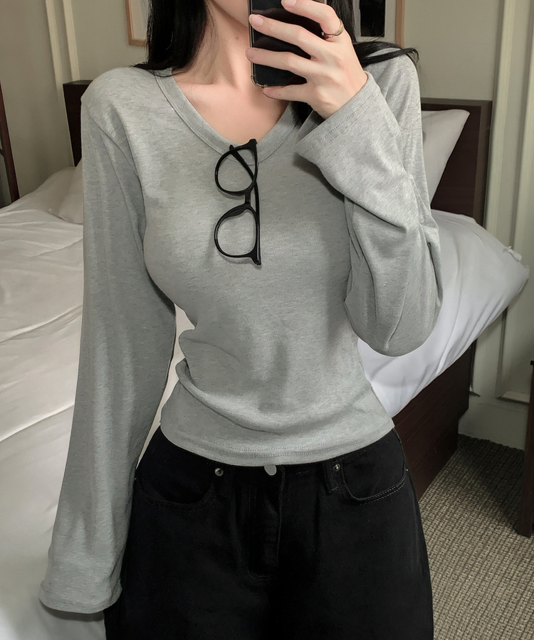 ベーシックデイリー無地長袖Tシャツ(7color) GREY