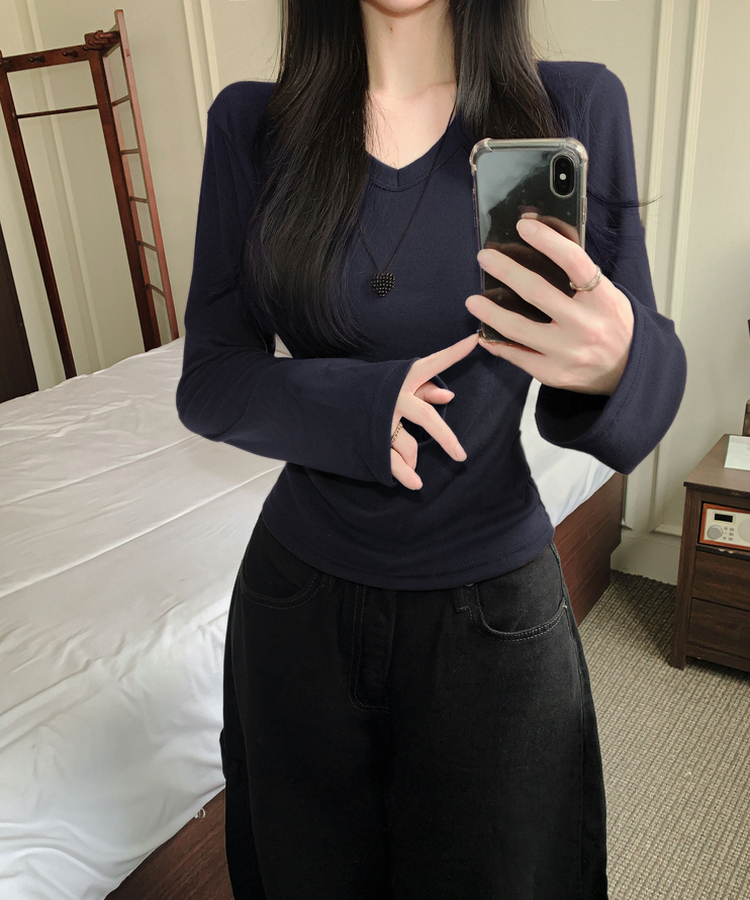 ベーシックデイリー無地長袖Tシャツ(7color) NAVY