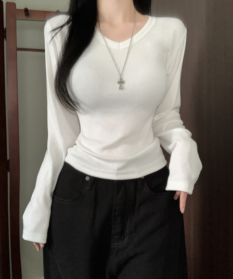 ベーシックデイリー無地長袖Tシャツ(7color) IVORY