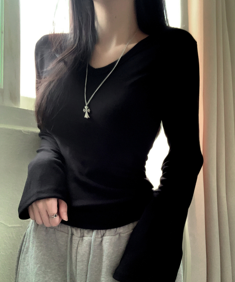 ベーシックデイリー無地長袖Tシャツ(7color) BLACK