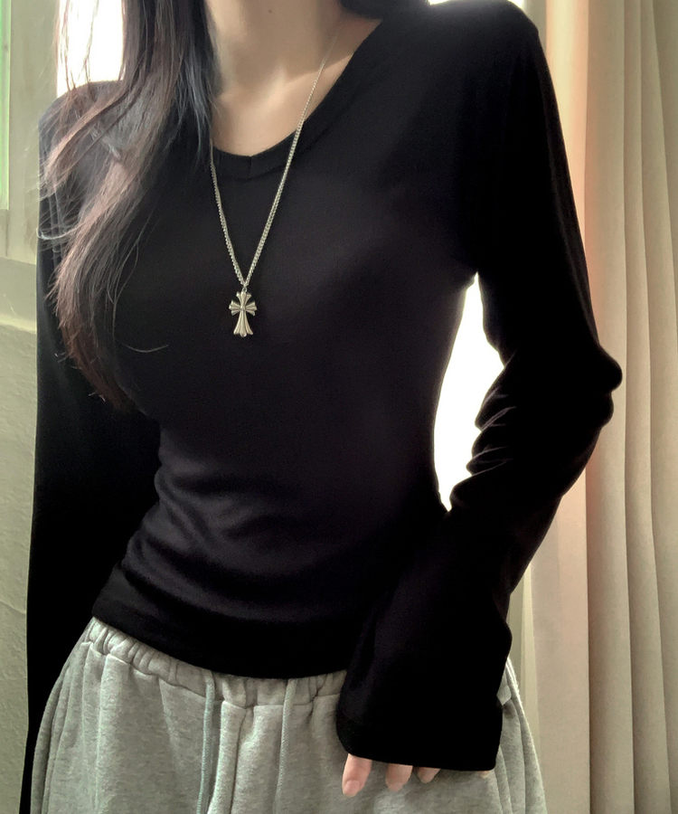 ベーシックデイリー無地長袖Tシャツ(7color) BLACK