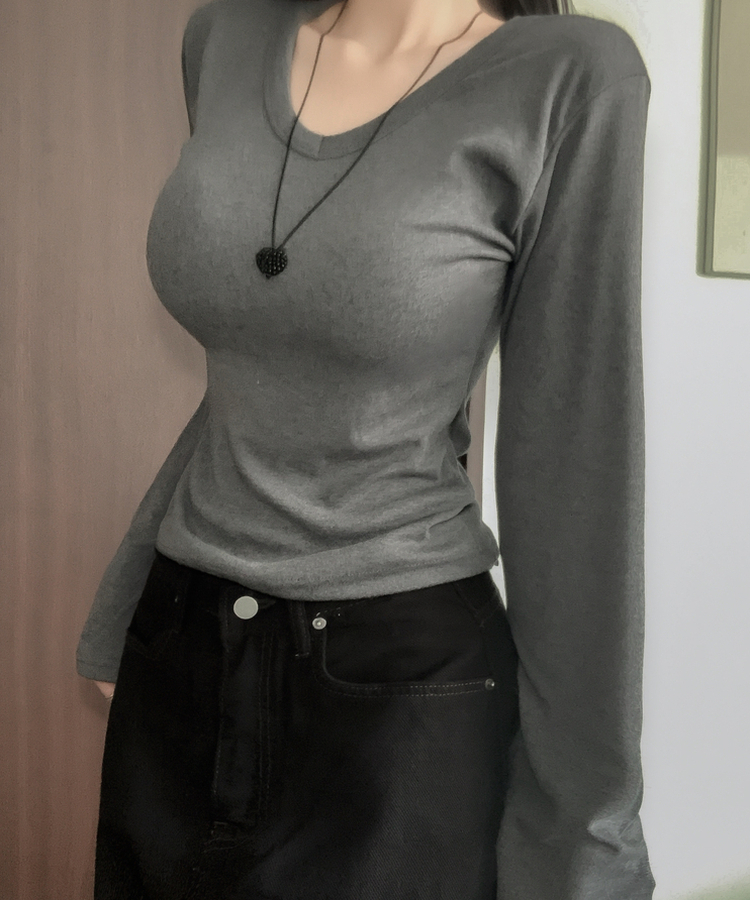 ベーシックデイリー無地長袖Tシャツ(7color) GREY