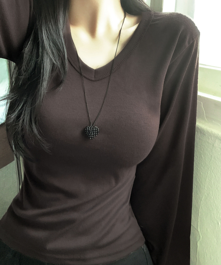 ベーシックデイリー無地長袖Tシャツ(7color) BROWN