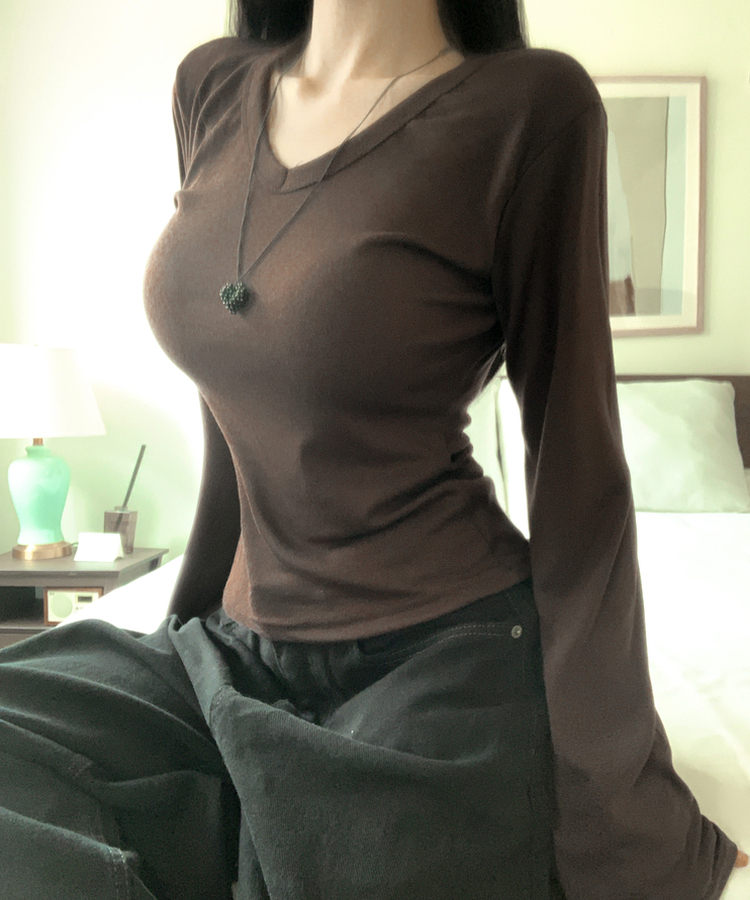 ベーシックデイリー無地長袖Tシャツ(7color) BROWN