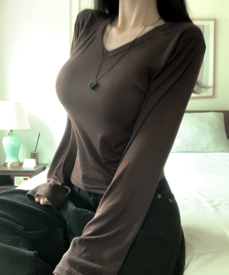 ベーシックデイリー無地長袖Tシャツ(7color) BROWN