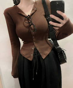 スリムスナップボタンカーディガン(6color) BROWN