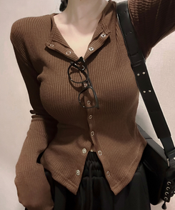 スリムスナップボタンカーディガン(6color) BROWN