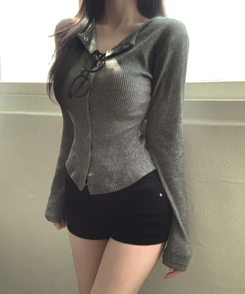 スリムスナップボタンカーディガン(6color) CHARCOAL