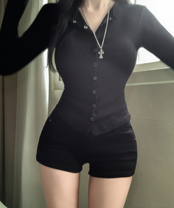 スリムスナップボタンカーディガン(6color) BLACK