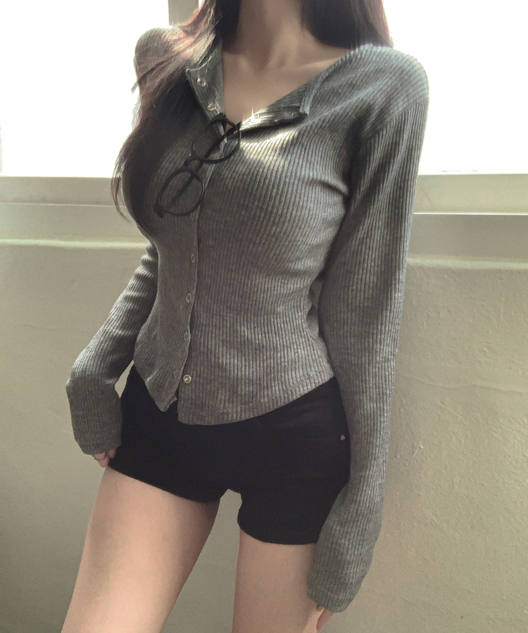 スリムスナップボタンカーディガン(6color) CHARCOAL