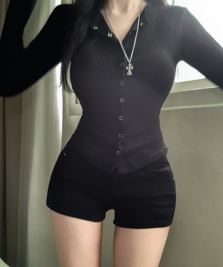 スリムスナップボタンカーディガン(6color) BLACK