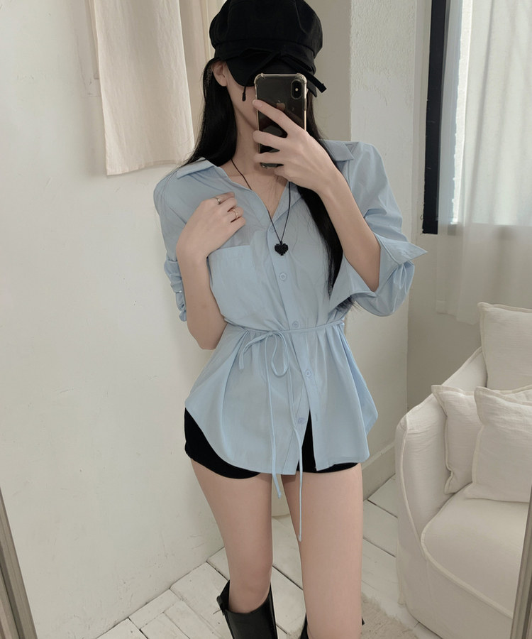 スプリングオフショルダーシャツ SKY BLUE