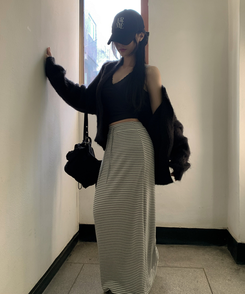 ストライプロングマキシスカート IVORY