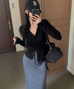 ストライプロングマキシスカート CHARCOAL