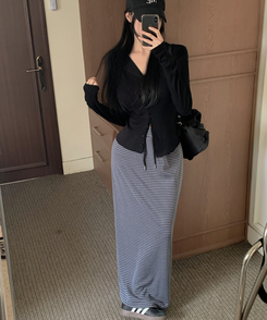 ストライプロングマキシスカート CHARCOAL