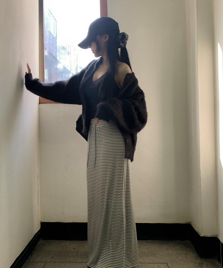 ストライプロングマキシスカート IVORY