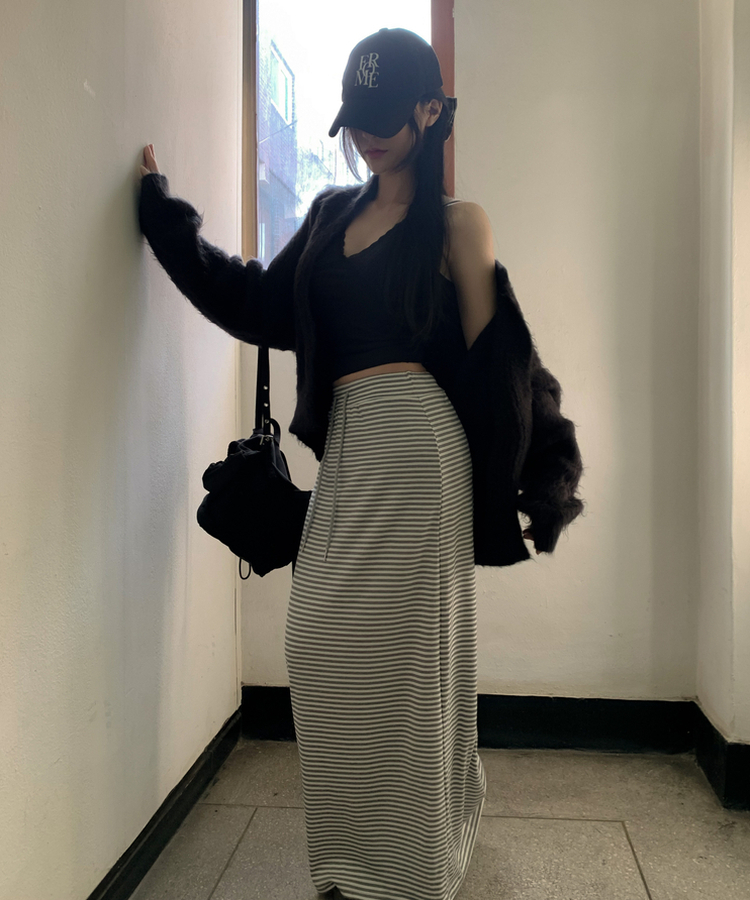 ストライプロングマキシスカート IVORY