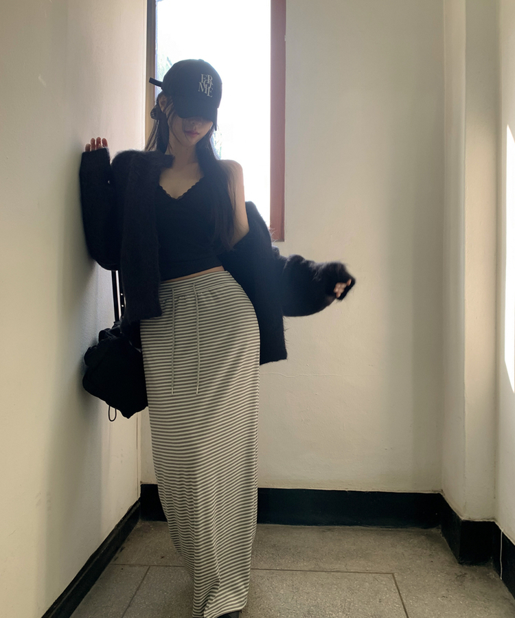 ストライプロングマキシスカート IVORY