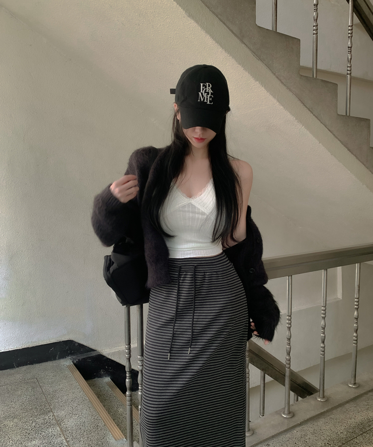 ストライプロングマキシスカート BLACK