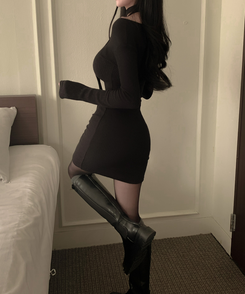 【タイ付き】リボンニットミニワンピース BLACK