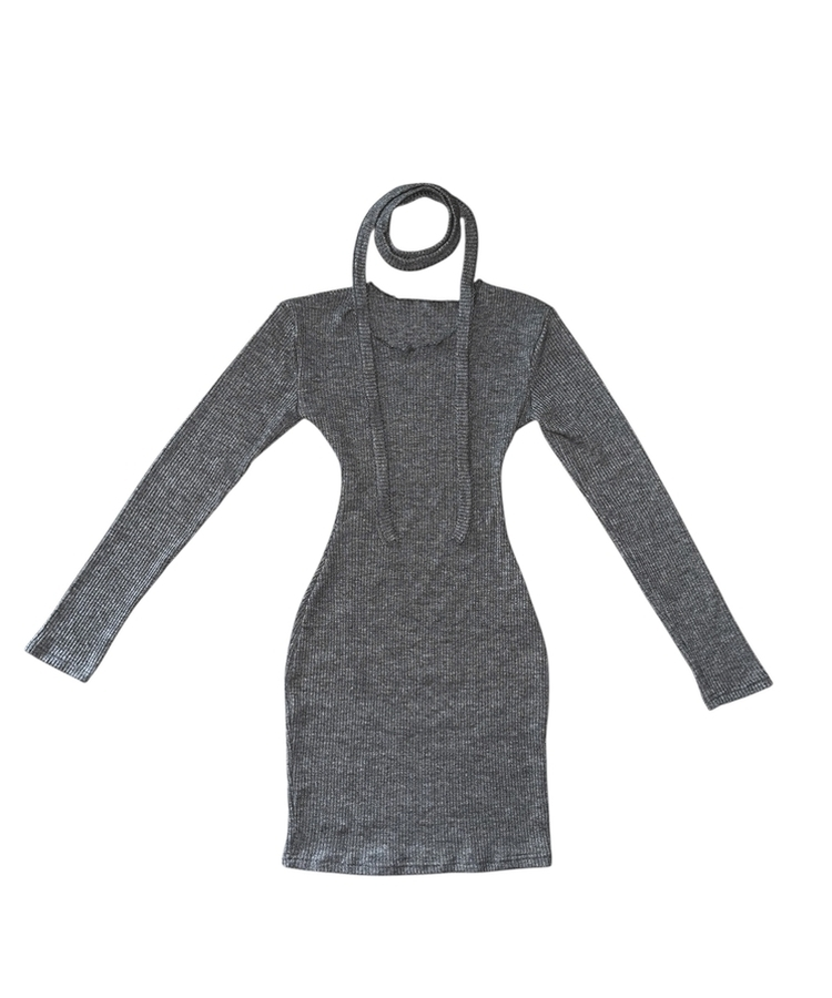 【タイ付き】リボンニットミニワンピース